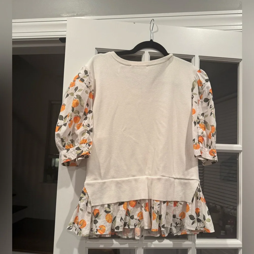 Cream Puff-Sleeve Top with Orange Blossom Print - Picture 7 of 7